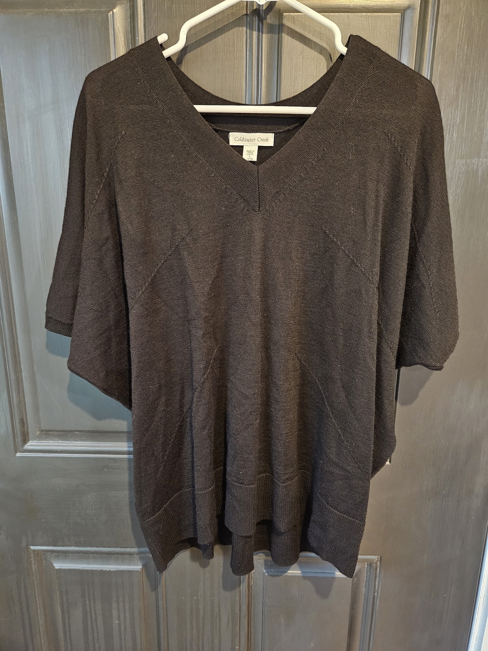 Coldwater Creek Black V-Neck Short-Sleeve Knit Sweater